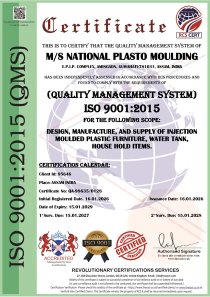 ISO 9001:2015 certificate, Guwahati plant
