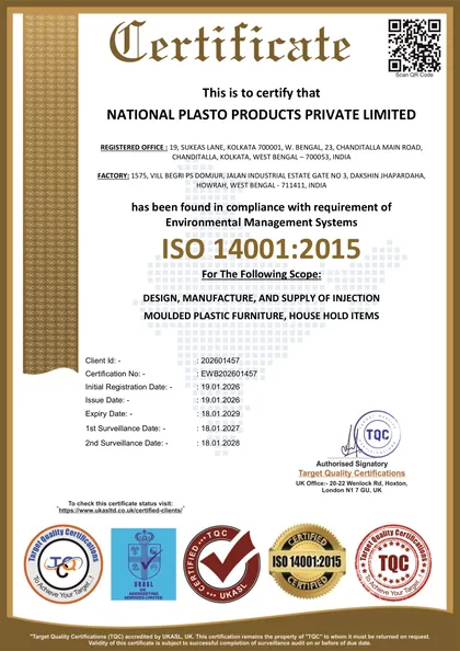 ISO 14001:2015 certificate, Howrah plant