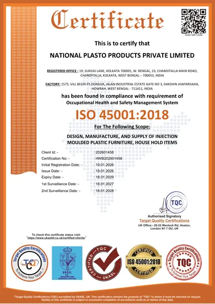 ISO 45001:2018 certificate, Howrah plant